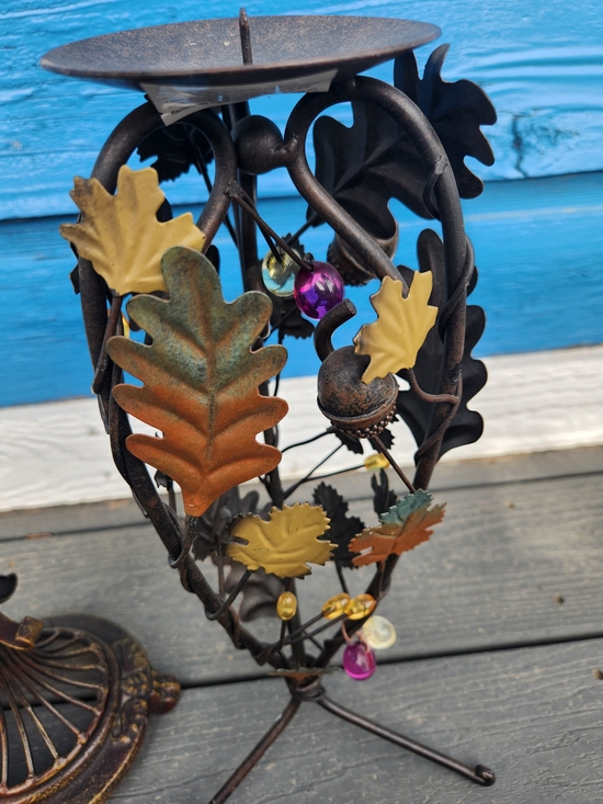 Other - Metal Oak Leaf Candle Holder with Autumn Accents